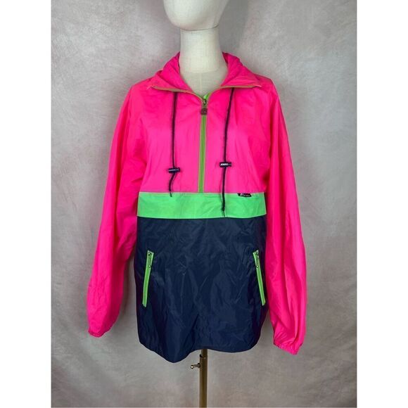 Vintage 90s Neon Windbreaker Jacket Neon Pink Men’s Medium - Picture 1 of 12